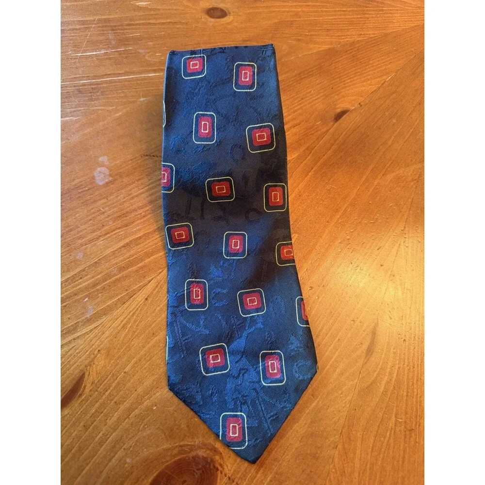 Vintage Polo Ralph Lauren Men’s 100% Silk Tie Made in USA Navy Red Geometric